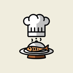 vector icons cooking food chef hat include a pizza slice, a sushi roll, spaghetti and meatballs, a curry bowl burger , fish 
