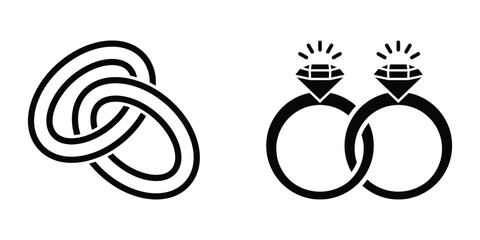 Diamond engagement rings icon. Engagement rings, wedding ring vector set, diamond icon. Vector illustration isolated on white background.