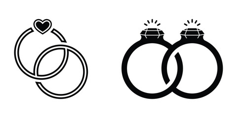Diamond engagement rings icon. Engagement rings, wedding ring vector set, diamond icon. Vector illustration isolated on white background.