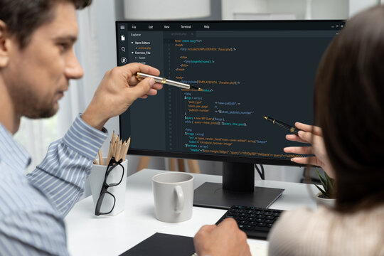Software development programming on computer screen for brisk application and program coding