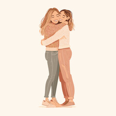 Happy mother-daughter embrace illustration