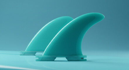Minimalist Close-Up of Surfboard Fins on a Tranquil Blue Background