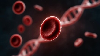 Detailed illustration of blood cells and DNA strands, exploring intricate relationship between biology, genetics, and healthcare in medical science. - Powered by Adobe