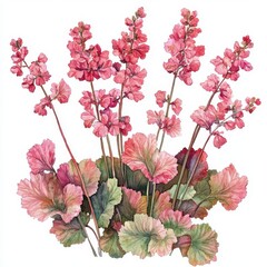 Naklejka premium Pink and Green Watercolor Flower Illustration