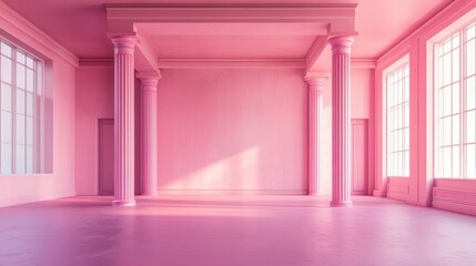 A pink room with a pink wall and pink pillars