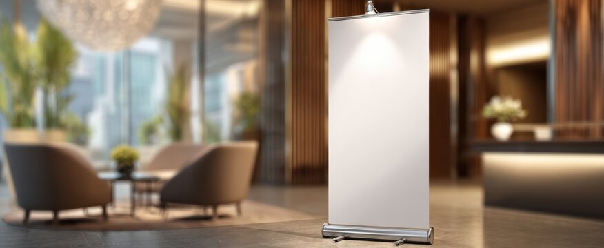 The elegant display stand ready for advertising in a modern corporate lobby.