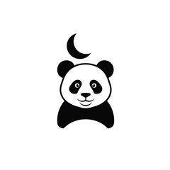 Obraz premium Cute panda bear silhouette with crescent moon