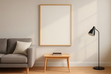 Tall Wooden Frame in Horizontal Scandinavian Living Room Layout