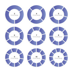 Cycle diagram with 3, 4, 5, 6, 7, 8, 9, 10 and 11 options or steps. Slides for business presentation. Abstract infographics