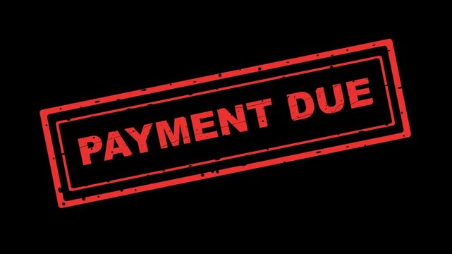 video animation rubber stamp payment due text, on a transparent background with alpha channel at zero