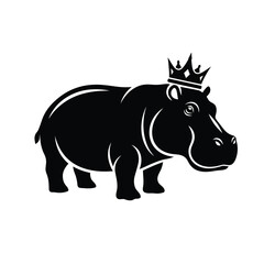 Obraz premium King hippopotamus silhouette crown logo design