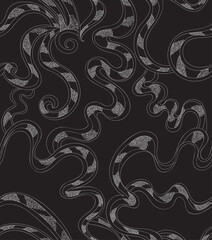Beautiful abstract vector seamless pattern with black and white handwritten figured ines with ornaments