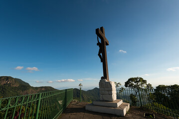 Jesus on a Cross Monument at Christ Lookout Point on the Way to Petropolis City in the Mountains of Brazil