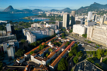 Aerial View of Large General Hospital of the Holy House of Mercy of Rio de Janeiro Building and City Downtown
