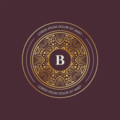 Ornate Golden Initial B Letter Logo on Circular Decorative Ornament
