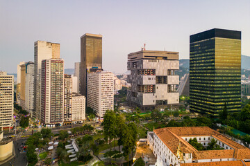 Rio de Janeiro City Downtown Skyline With Petrobras Headquarters Building in the Middle and Carioca Square Below