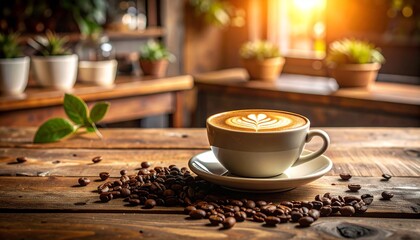 Vintage Coffee Shop with Leaf Latte Art