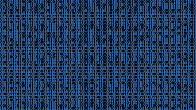 Glowing black binary digital code abstract background. Perspective wall of binary code digital pattern background. Full frame illustration graphic animation, ideal for technology compositions. 