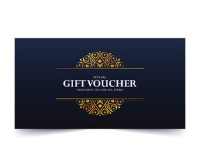 Elegant Decorative Gift Voucher with Golden Text on a Dark Blue Background