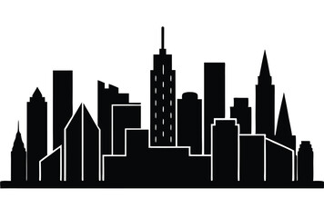 Obraz premium detailed city skyline silhouette vector illustration with iconic buildings