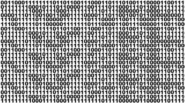 Glowing black binary digital code abstract background. Perspective wall of binary code digital pattern background. Full frame illustration graphic animation, ideal for technology compositions. 
