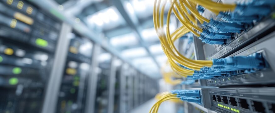 The intricate network of server cables in a modern data center