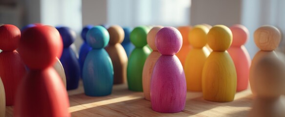 Naklejka premium The colorful wooden figures representing diversity and unity in a creative setting.