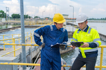 Environmental engineers work at wastewater treatment plants,Water supply engineering working at...