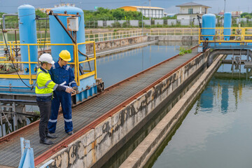 Environmental engineers work at wastewater treatment plants,Water supply engineering working at...