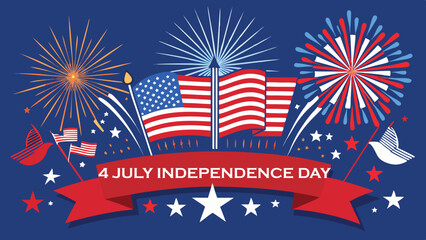 Celebrating Independence Day with American flags fireworks and patriotic fervor illustrated vibrant