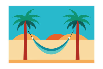 Obraz premium Tropical Getaway Relaxing Hammock Scene Between Palm Trees at Sunset