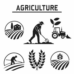 Agriculture icons farming tractor wheat field