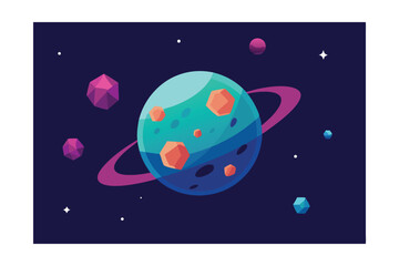 Naklejka premium Cosmic Geometry A Low-Poly Planet Illustration