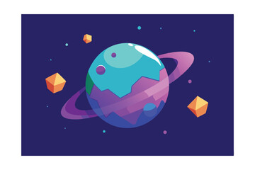 Fototapeta premium Vibrant Cosmic Planet A Colorful Illustration of a Planetary System in Space