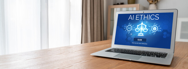 AI ethics responsibility standard law and rules on computer screen provide report of AI ethic...