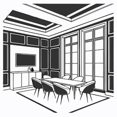 Modern dining room interior design sketch