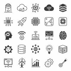Technology icons set digital innovation cloud computing