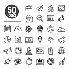 Fifty professional business icons set, isolated cutouts