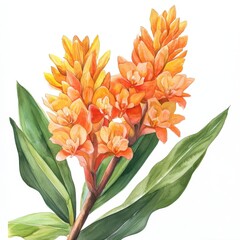 Vibrant Orange Watercolor Ginger Flower Painting