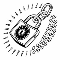 Secure padlock chain binary code cyber security
