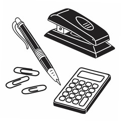 Professional office supplies icons transparent background