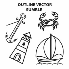 Professional nautical icons anchor crab lighthouse sailboat transparent background