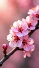 Obraz premium Close-up, flowering branches; soft pink and sunny yellow hues , bloom, flowers, spring