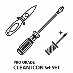 Professional grade clean tool icons set knife screwdriver