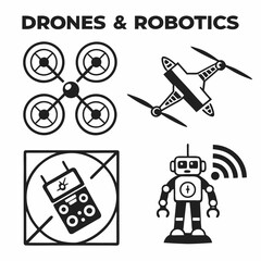 Professional drone robotics icons isolated cutout
