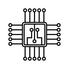 Electronic chip, black technology icon, vector illustration.