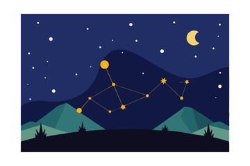 Fototapeta premium Night Sky Constellation over Mountains Celestial Art Illustration