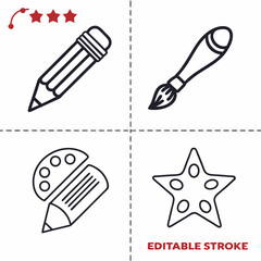 Professional art supplies icons set transparent background