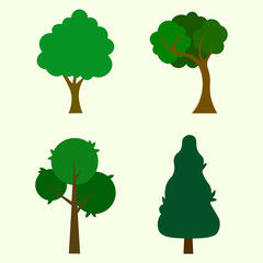 Green trees icon set, isolated vector illustration.