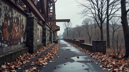 Abandoned Pathway Through Leafy Autumn Landscape